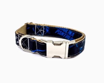 Carolina Panthers Dog Collar - Panthers - North Carolina Collar - South Carolina Collar - Silver Buckle - Nickel Hardware - Football - NFL