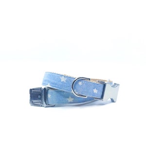 Blue Stars Dog Collar - Star Dog Collar - Brass Hardware - Gold Buckle - Made to Order - Boy/girl Dog Collar - Pet Supplies