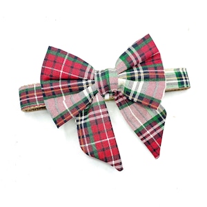 Red Christmas Plaid Dog Bow, Christmas Bow for dog collar, Removable Bow for Collar, Girl Dog accessory, Detachable Sailor Bow, Festive