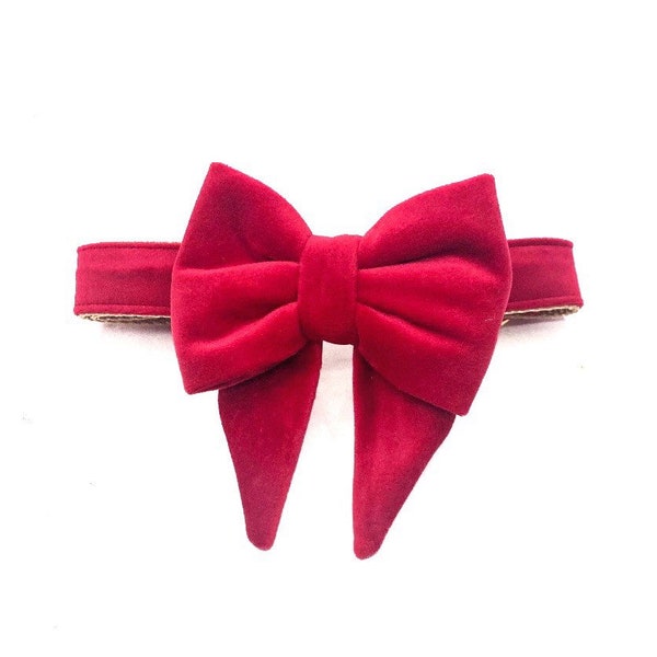 Bright Red Velvet Christmas Dog Bow, Removable Bow for Collar, Girl Dog accessory, Detachable Sailor Bow, Red Velvet Bow, Festive, Holiday