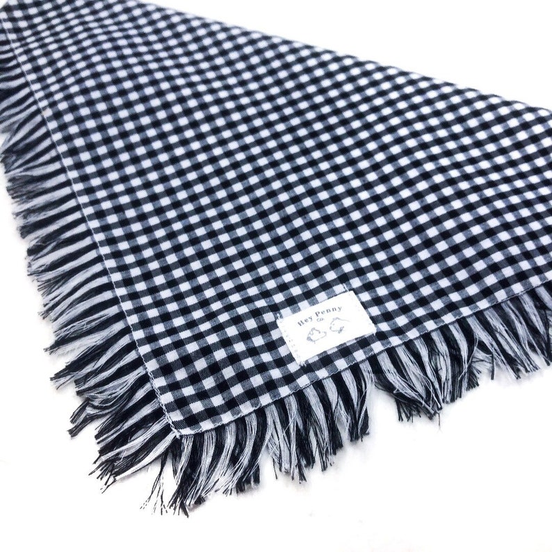 Black and White Checkered Fringe Dog Bandana - Black Plaid Bandana - Fall Dog Bandana - Fringe Dog Bandana - Black and White Plaid Pattern image 4