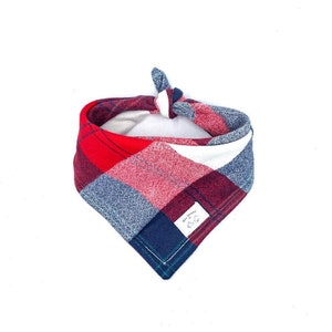 Red, White & Blue Plaid Flannel Dog Bandana, Fall Dog Bandana, Plaid Bandana, Winter bandana, Dog accessory, Dog Scarf, Girl dog, Boy Dog
