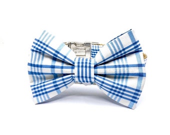 Blue Plaid Dog Bow Tie, Removable Bow Tie for Dog Collar, Plaid Dog Accessory, Matching bow tie, boho bow tie, Summer Bow Tie, Preppy dog