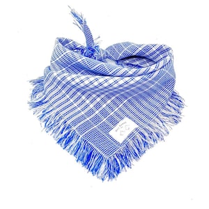 Blue and White Plaid Fringe Dog Bandana - Blue Check Bandana - Spring/Summer Dog Bandana - Fringe Dog Bandana - Lightweight Bandana