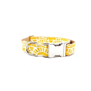 Sunshine Dog Collar - Spring/Summer Dog Collar - Nickel Hardware - Silver Buckle - Yellow Sun Collar - Golden Collar - boho dog collar