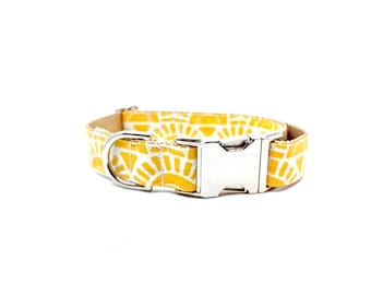 Sunshine Dog Collar - Spring/Summer Dog Collar - Nickel Hardware - Silver Buckle - Yellow Sun Collar - Golden Collar - boho dog collar