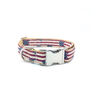 American Flag Dog Collar - Patriotic Dog Collar - American Dog Collar - Red, White and Blue Collar - Nickel Hardware - Holiday Collar - USA