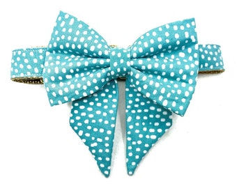 Turquoise Polka Dot Dog Bow, Removable Bow for Dog Collar, Girl Dog Accessory, Blue Dot Sailor Bow, Detachable, Spring/Summer, Dog Wedding