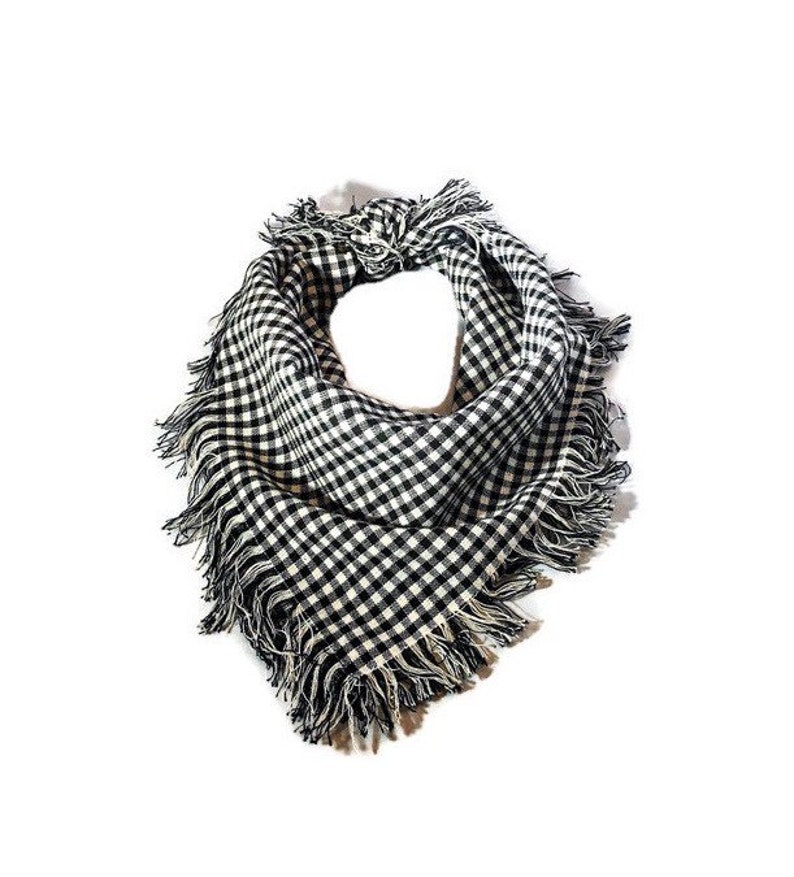 Black and White Checkered Fringe Dog Bandana - Black Plaid Bandana - Fall Dog Bandana - Fringe Dog Bandana - Black and White Plaid Pattern image 7