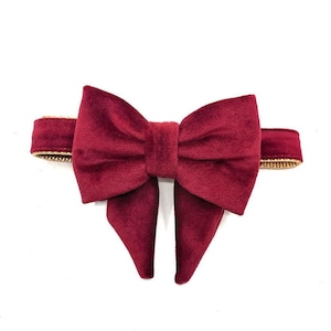 Burgundy Red Velvet Dog Bow, Christmas Dog Bow, Removable Bow for Collar, Girl Dog accessory, Detachable Sailor Bow, Red Velvet Bow, Festive