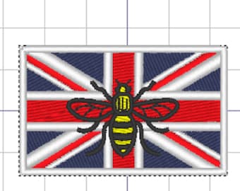 Manchester Bee - Worker Bee Union Jack Flag Mancunian Manc Badge Tribute British Beekeeper - Machine Embroidery Design - INSTANT DOWNLOAD