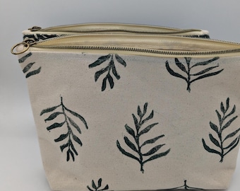 Botanical Hand Printed Zippered Pouch