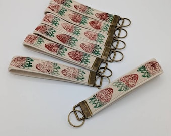 Strawberry Block Printed Key Fob Wristlet