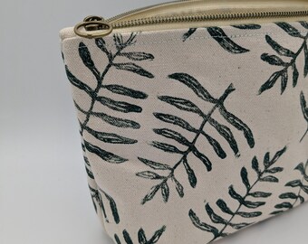Botanical Hand Printed Zippered Pouch