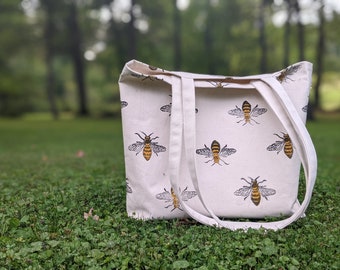 Bee Block Printed Long Strap Tote Bag