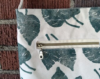 Monstera Block Printed Crossbody Purse