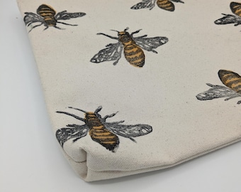 Bee Hand Printed Large Zippered Pouch