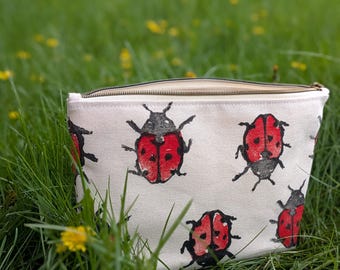 Ladybug Hand Printed Zippered Pouch