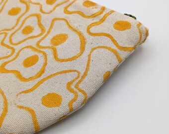 Fried Egg Print Zip Pouch: Handmade Block Printed Cotton Canvas