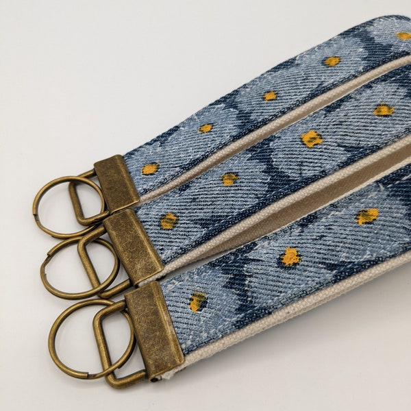 Daisy Printed Upcycled Denim Key Fob Wristlet