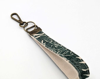 Botanical Monstera Plant Block Printed Key Fob Wristlet
