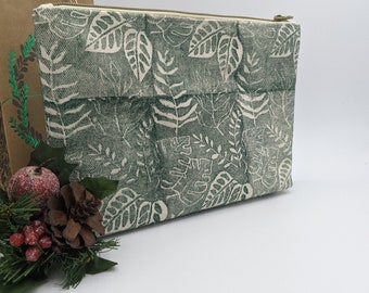 Printed Double Zip Pouch | Green Botanical Patterns | Makeup Pouch, Cosmetic Bag, Bag Organizer