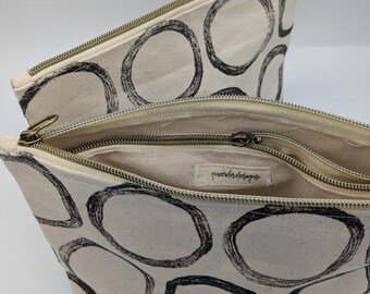 Black Minimalist Block Printed Double Zip Pouch