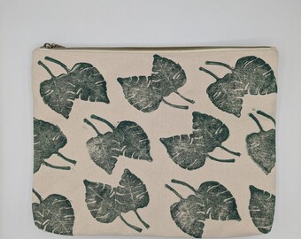 Botanical Hand Printed Large Zippered Pouch