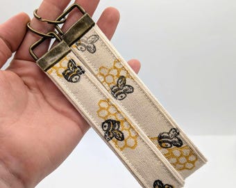 Bee Honeycomb Block Printed Key Fob Wristlet