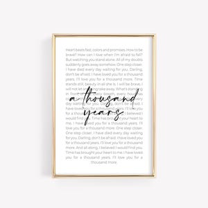 Impresión de mil años / Descarga digital / Impresión de letras de canciones / Póster de letras de canciones / Boda