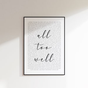 All Too Well (10 Minute Version) Print | Digital Download | Song Lyrics | Music Print | Wall Art | Poster