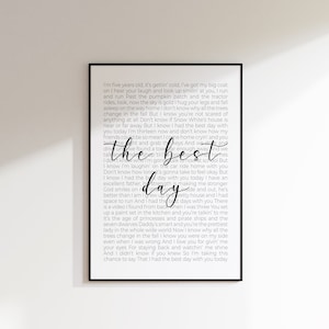The Best Day Song Print | Digital Download | Song Lyrics Print | Mother&#39;s Day | Gift | Birthday | Music Print | Wall Art | Lyrics