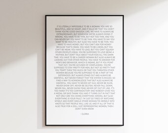 Gloria&#39;s Monologue Print | Digital Download | Poster | Wall Art | Barbie Movie Speech | Feminist Print | Gifts | Birthday | For Her