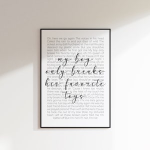 Mi niño sólo rompe sus juguetes favoritos Impresión de canciones / Descarga digital / Letras de canciones Impresión / Regalo / Póster / Letras de arte