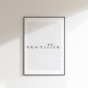 Impression de chanson non écrite | Téléchargement numérique | Paroles de chanson imprimées | Bande originale du film | Musique | affiche | Art mural | Mariage | Cadeau