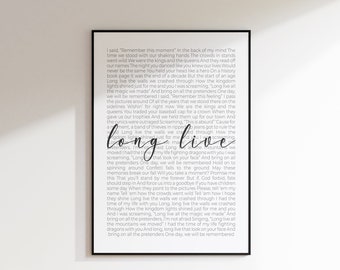 Long Live Song Print | Digital Download | Song Lyrics Print | Music Print | Lyrics Art | Gift | Poster | Wall Art
