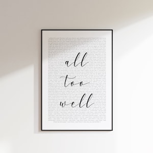 All Too Well Song Druck | Digitaler Download | Songtexte Druck | Songtexte | Poster | Wandkunst