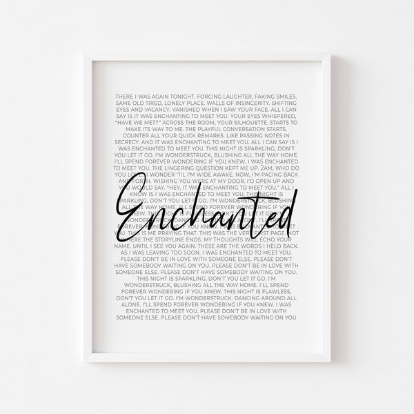 Enchanted Song Print | Digital Download | Song Lyrics Print | Lyrics Art | Wall Art | Poster | Gift | Birthday | Valentine's | Wedding