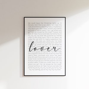 Impresión de amante / Descarga digital / Impresión de letras de canciones / Cartel de letras de canciones / Amante / Regalo de cumpleaños / Regalo de boda
