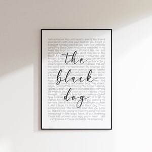 The Black Dog Song Print | Digital Download | Song Lyrics Print | Wall Art | Lyrics Print | London
