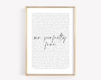 Mr. Perfectly Fine Song Print | Digital Download | Song Lyrics Print | Dorm | Poster | Music | Album
