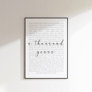 Tausend Jahre Druck | Digitaler Download | Songtexte Druck | Poster mit Songtext Hochzeit