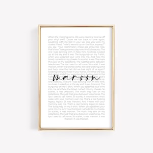 Maroon Song Print | Digital Download | Song Lyrics Print | Printable | Wall Art | Inspired | Lyrics Art | Poster | Song Lyrics