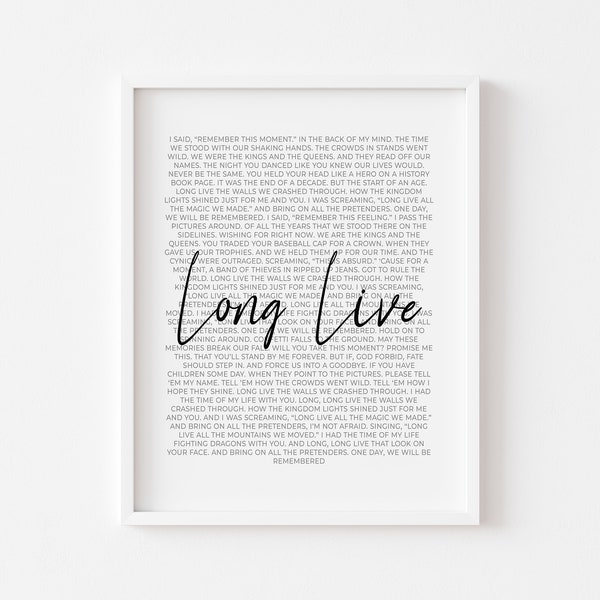 Long Live Song Print | Digital Download | Song Lyrics Print | Music Print | Lyrics Art | Gift | Poster | Wall Art