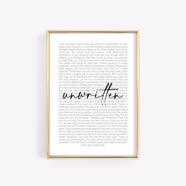 Impression de chanson non écrite | Téléchargement numérique | Paroles de chanson imprimées | Bande originale du film | Musique | affiche | Art mural | Mariage | Cadeau