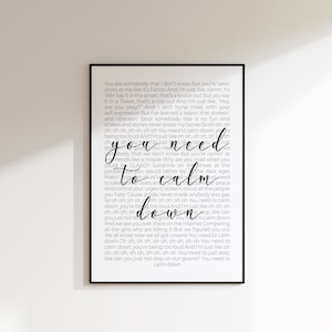 You Need To Calm Down Song Print | Digital Download | Song Lyrics | Lover | Music | Poster | Wall Art | Pride | Gift | Lyrics Art