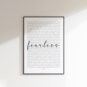 Fearless Song Druck | Digitaler Download | Songtexte Druck | Songtexte | Musik-Druck | Wandkunst | Plakat