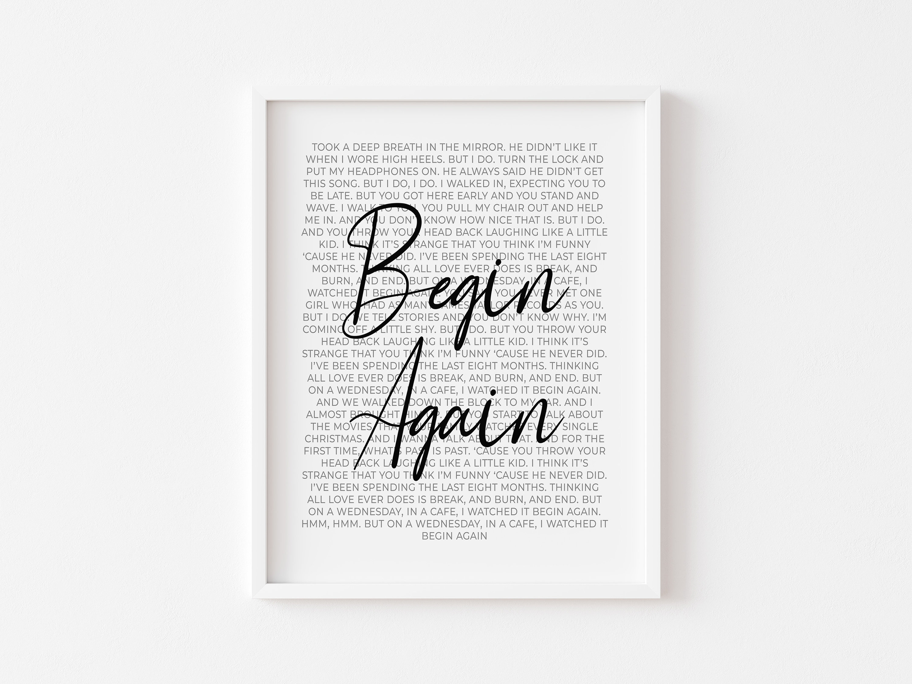 Begin Again Lyrics Art Board Print for Sale by queseraseraa