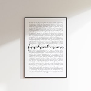 Foolish One Song Print | Digital Download | Song Lyrics Print | Music | Poster | Gift | Wall Art | Lyrics Art