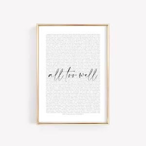 All Too Well (10分バージョン) プリント | デジタルダウンロード | 歌詞 | 楽譜プリント | ウォールアート | ポスター